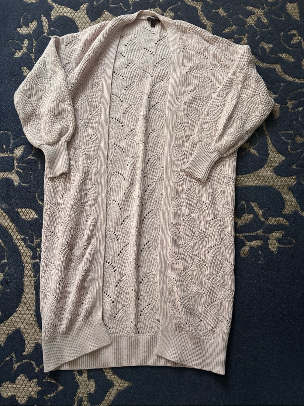 Express Cream Open-Front Long Knit Cardigan